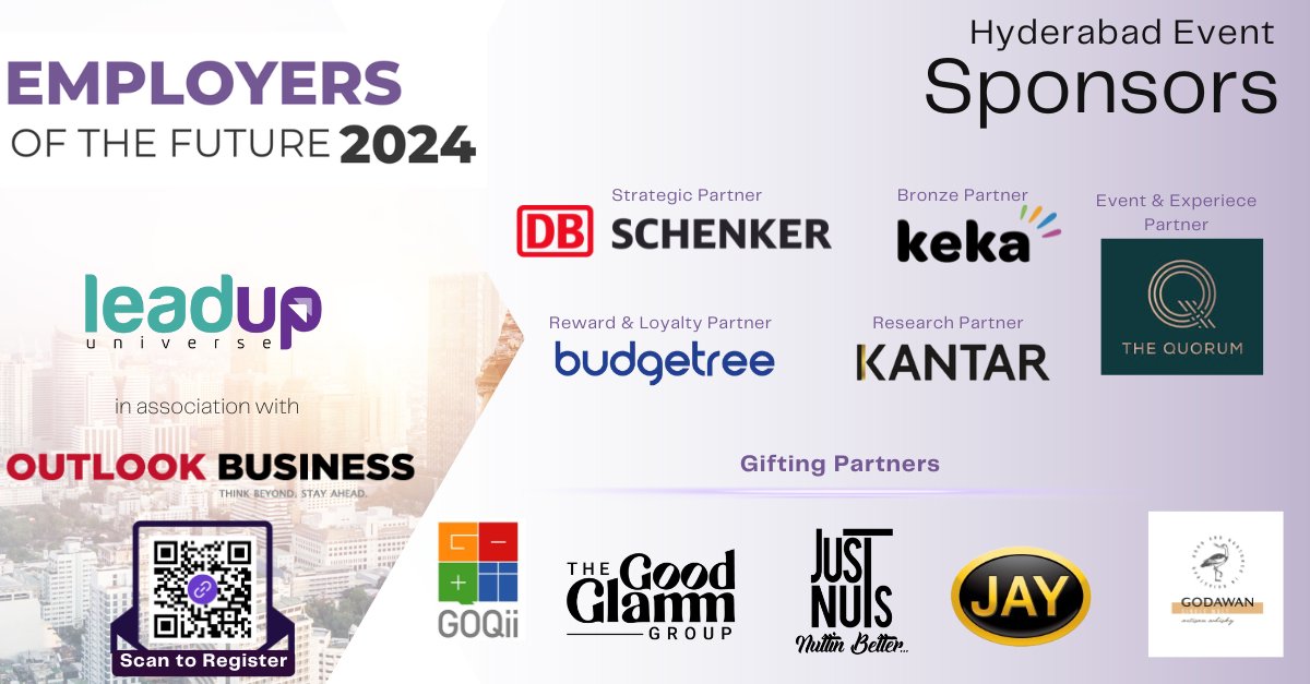 leadupuniverse's tweet photo. Excited to unveil our esteemed sponsors for the Hyderabad chapter of Employers of the Future 2024! 

A big thank you to all our partners for their incredible support in shaping the future of work.

To Regsiter - Scan the QR on creative above

#hyderabadevents #partners #sponsors #futureofwork #eotf24 #outlook