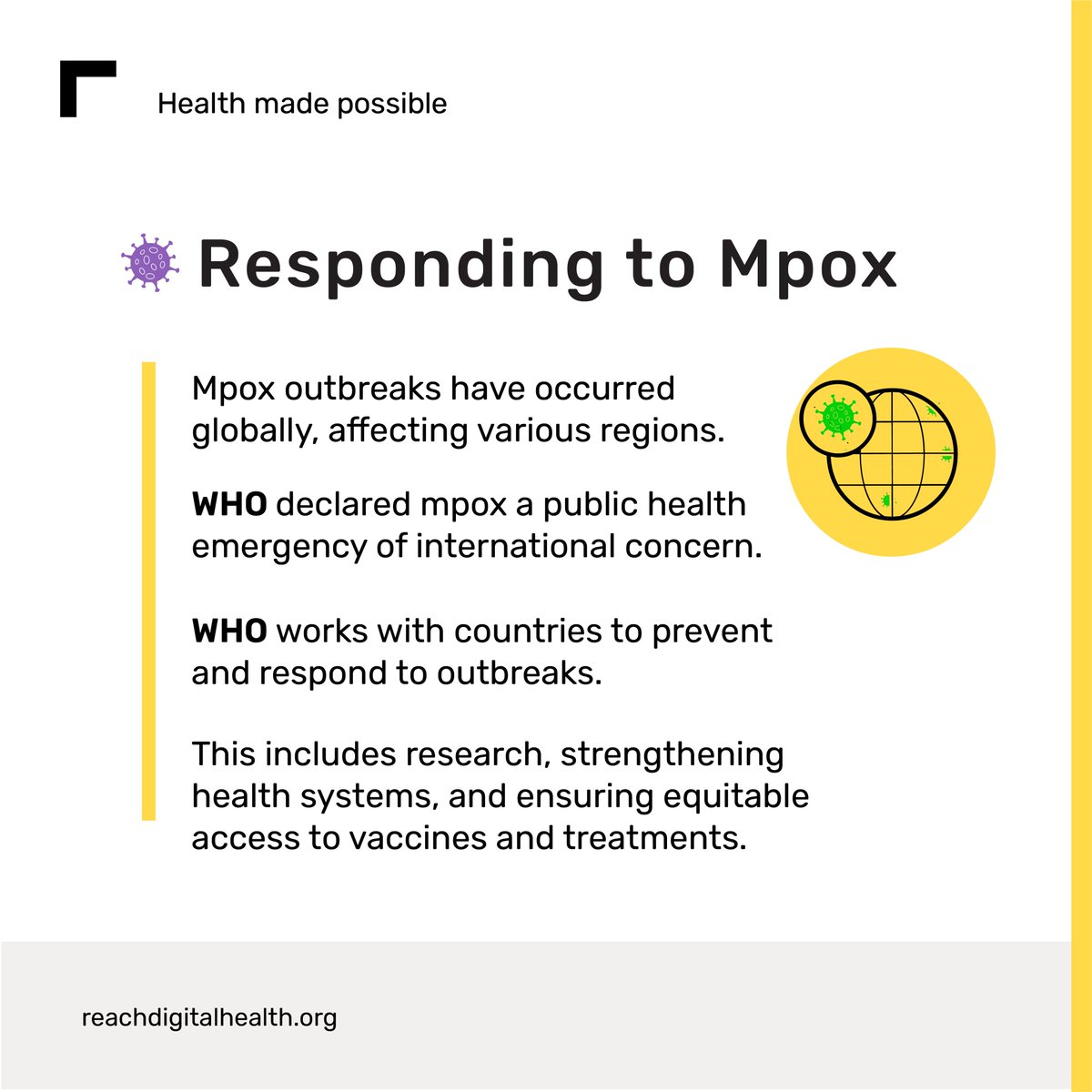 Building on 16 years of experience, Reach Digital Health is ready to combat Mpox with swift digital solutions. We empower communities &amp; healthcare systems to deliver critical health info &amp; support through scalable, mobile-based solutions.#Mpox #DigitalHealth