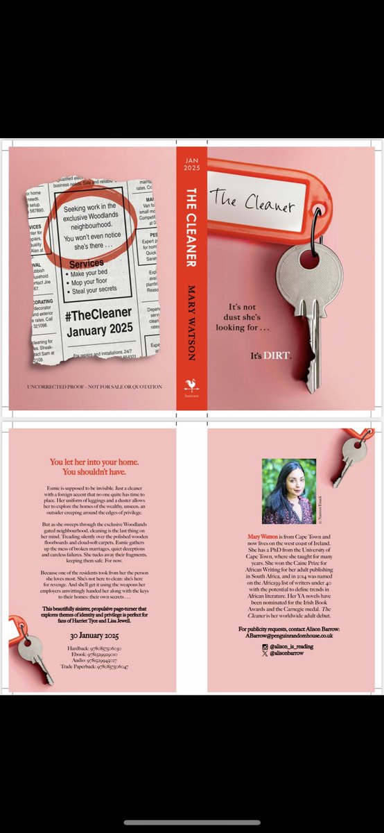 📣GIVEAWAY! 📣 Out JANUARY 2025: Your new thriller obsession! 

#TheCleaner 🧽 by Mary Watson will have you wrong-footed &amp; guessing on the turn of each sinewy page. A sneak peek of the proof layouts...👀 

10 proofs to share! RT &amp; follow by end 6/9/24 for a chance to grab one!