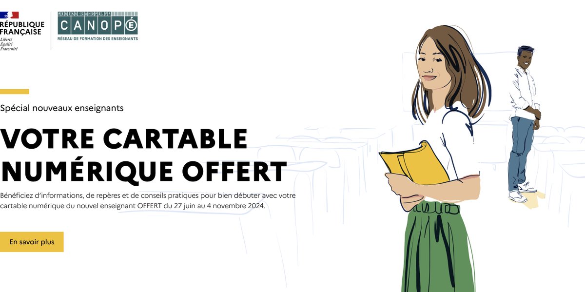 Pour tous les enseignants qui débutent dans le métier, notre cartable numérique offre des ressources, des conseils pratiques et un accompagnement sur mesure de la maternelle au lycée.

A télécharger ici : bienvenue.reseau-canope.fr/cartable-numer…