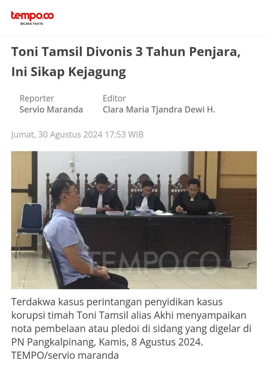 Dah capek² Kejagung tangkap koruptor yg rugikan negara 300 T, eh vonisnya LAWAK, cuma 3 tahun dan denda goceng.

Gimana koruptor bisa kapok? Wkwkwk