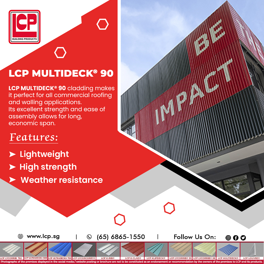 LcpSingapore's tweet image. Unlock the potential of your next project with LCP MULTIDECK® 90 roofing sheets! Whether you’re building a school, a restaurant, or any other structure, these versatile sheets offer unmatched strength and style. 
#multideck90 #multideck #decking #cladding #commercialroofing