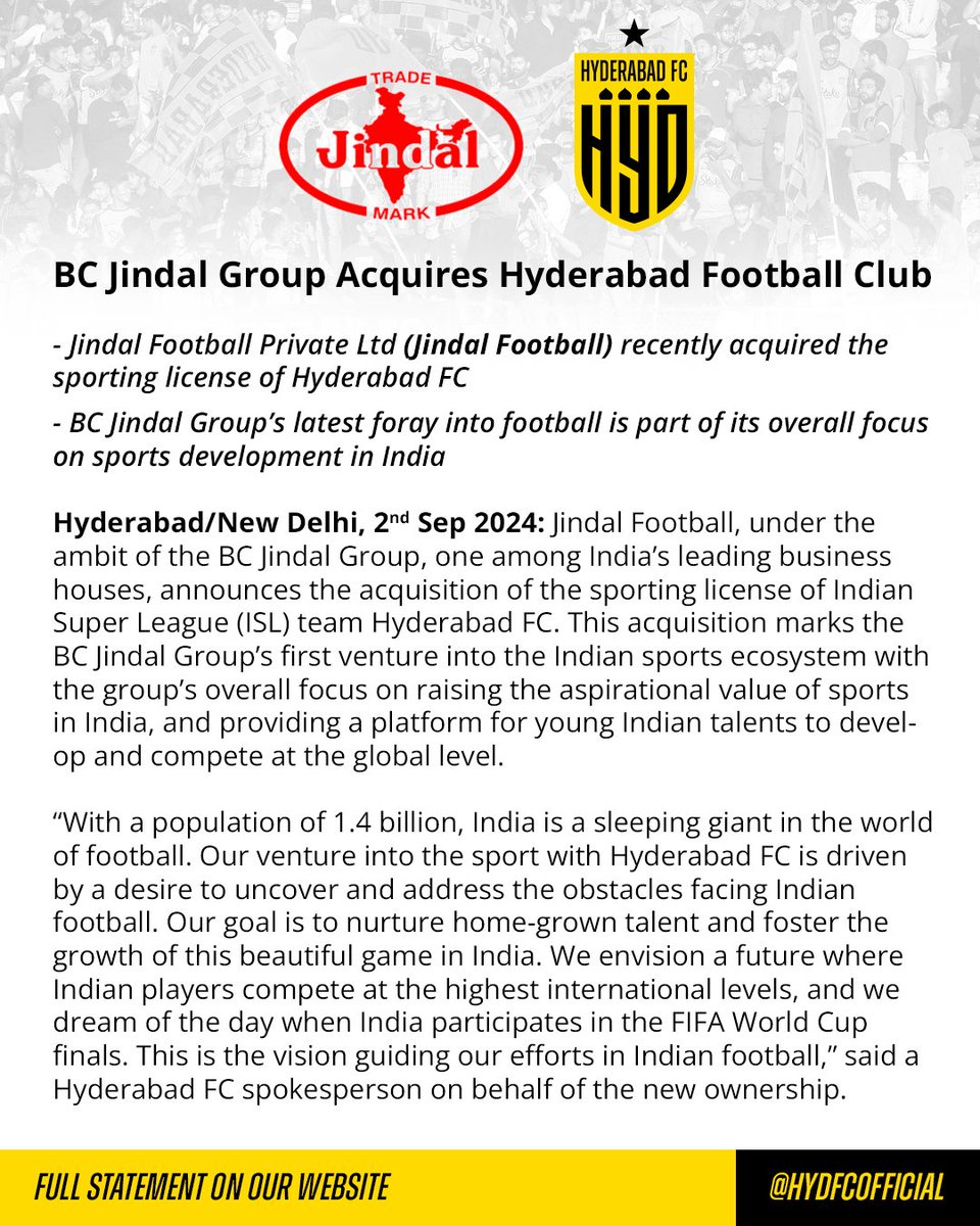 Hyderabad FC (@hydfcofficial) on Twitter photo 🚨 CLUB STATEMENT 🚨
Read more 👉 bit.ly/3yYrkcB
#TheNawabs 💛🖤 🚨 CLUB STATEMENT 🚨
Read more 👉 bit.ly/3yYrkcB
#TheNawabs 💛🖤