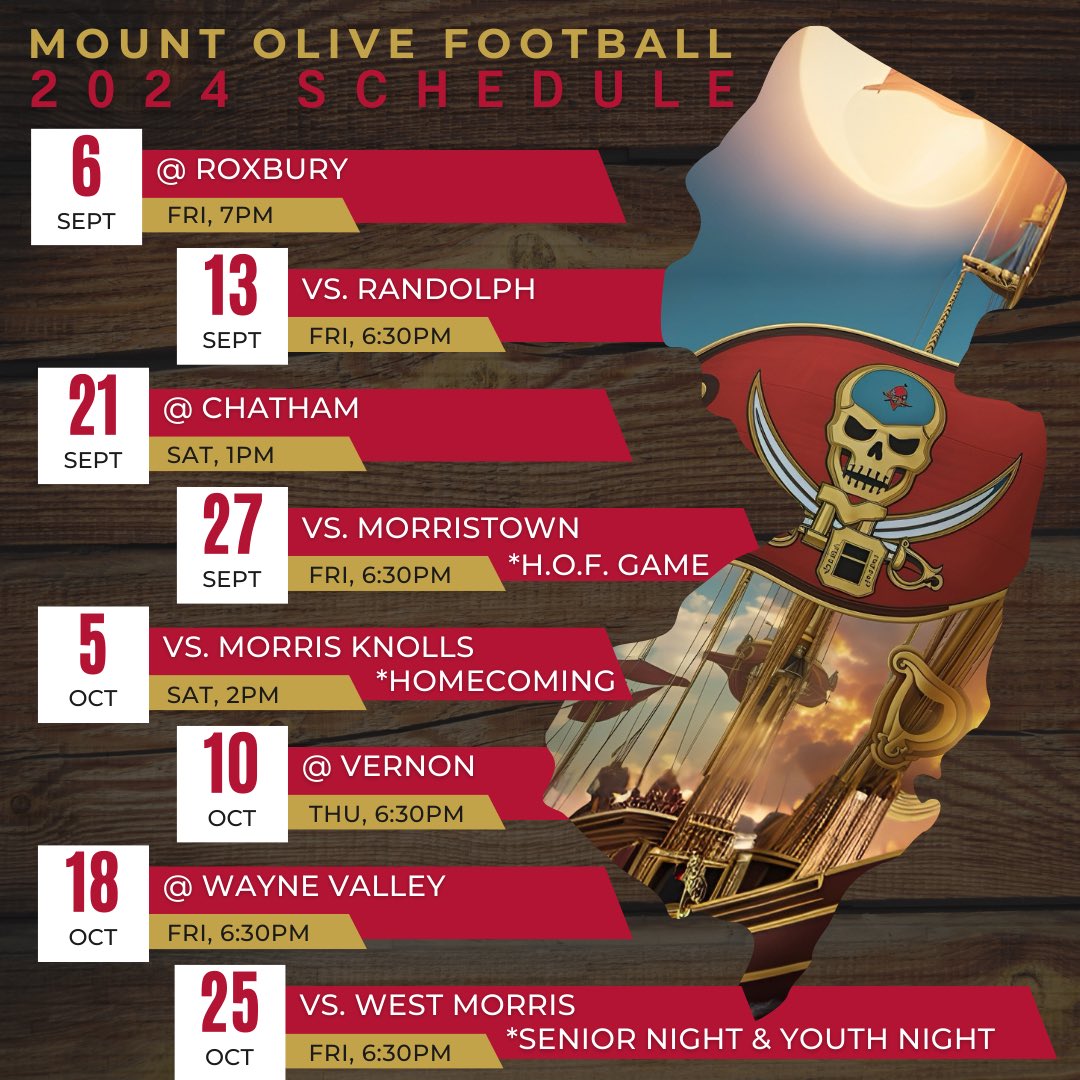 Mount Olive Football Marauders (@mohsfootballnj) on Twitter photo 2024 Regular Season Schedule
ใฝ๏ธโญ๏ธ๐๐ช
<a href="/OConnorMOFB/">Brian OConnor</a> <a href="/MOHSMarauders/">Mount Olive Marauders Athletics</a> <a href="/SuptMOTSD/">Sumit Bangia</a> <a href="/KevinRStansber1/">MarauderNation</a> <a href="/bigstatesports/">Big State Sports</a> <a href="/dailyrecordspts/">Daily Record Sports</a> <a href="/HSSportsNJ/">NJ.com HS Sports</a> <a href="/njgridiron_/">NJ Gridiron</a> <a href="/JSZ_Sports/">Jersey Sports Zone</a> 2024 Regular Season Schedule
ใฝ๏ธโญ๏ธ๐๐ช
<a href="/OConnorMOFB/">Brian OConnor</a> <a href="/MOHSMarauders/">Mount Olive Marauders Athletics</a> <a href="/SuptMOTSD/">Sumit Bangia</a> <a href="/KevinRStansber1/">MarauderNation</a> <a href="/bigstatesports/">Big State Sports</a> <a href="/dailyrecordspts/">Daily Record Sports</a> <a href="/HSSportsNJ/">NJ.com HS Sports</a> <a href="/njgridiron_/">NJ Gridiron</a> <a href="/JSZ_Sports/">Jersey Sports Zone</a>