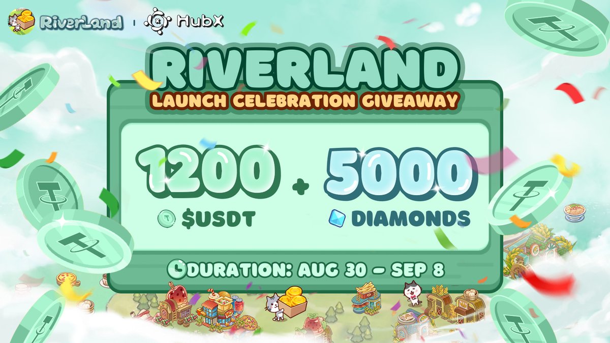 🎉 Join the <a href="/RiverLand_Game/">RiverLand</a> Launch Party with a 1200 $USDT + 5000 Diamonds Giveaway! 🎉

👨‍🌾 Jump into the game, invite your friends, and share your best gaming moments on X to win a share of the prize pool! t.me/RiverLandGameB…

🚀 Submit: gleam.io/yl6Bt/-celebra…

🎁 Bonus