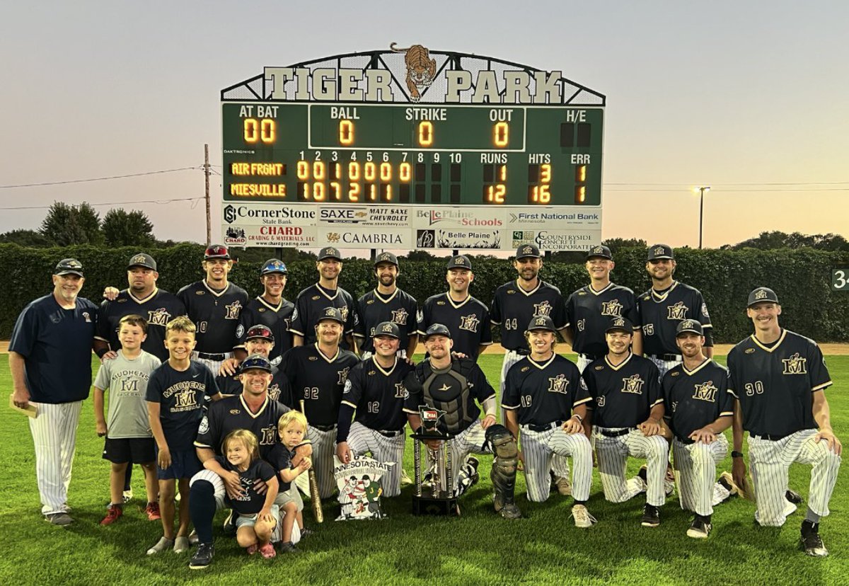 BP-Jordan-GI⚾️2024✨ (@bpjgi2024) on Twitter photo MY-OH-MIESVILLE: Congratulations to the <a href="/Head_Hen/">Miesville Mudhens</a> on their eighth <a href="/MinnBaseball/">Minnesota Baseball Association</a> state championship, with a convincing 12-1 win (7 inns.) over defending champion Air Freight!
🏆 1978 🏆 1989 🏆 1992 🏆 1995 🏆 2007 🏆 2016 🏆 2017 🏆✨ 2️⃣0️⃣2️⃣4️⃣ MY-OH-MIESVILLE: Congratulations to the <a href="/Head_Hen/">Miesville Mudhens</a> on their eighth <a href="/MinnBaseball/">Minnesota Baseball Association</a> state championship, with a convincing 12-1 win (7 inns.) over defending champion Air Freight!
🏆 1978 🏆 1989 🏆 1992 🏆 1995 🏆 2007 🏆 2016 🏆 2017 🏆✨ 2️⃣0️⃣2️⃣4️⃣