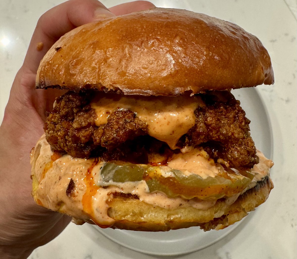 check out this big chicken sandwich i made for dinner. all from scratch