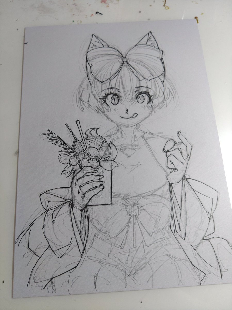 病院の待ち時間に描いた絵。線画までは終わらなかった。このところ出番の多いシノっち。
#出先絵 #狐娘 #線画 