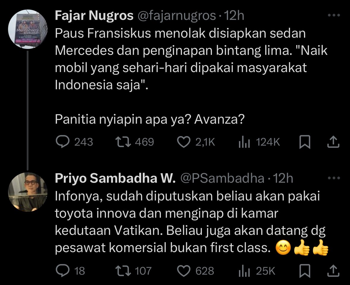 Dari sekian banyak Gus-Gusan, Pendeta-Pendetaan, lan agamawan liyane, sih akeh sing sih bermewah mewahan.

Mari kita tiru agamawan sing sederhana uripe. Zuhud tenan. Sugih tapi ra dipamerke.