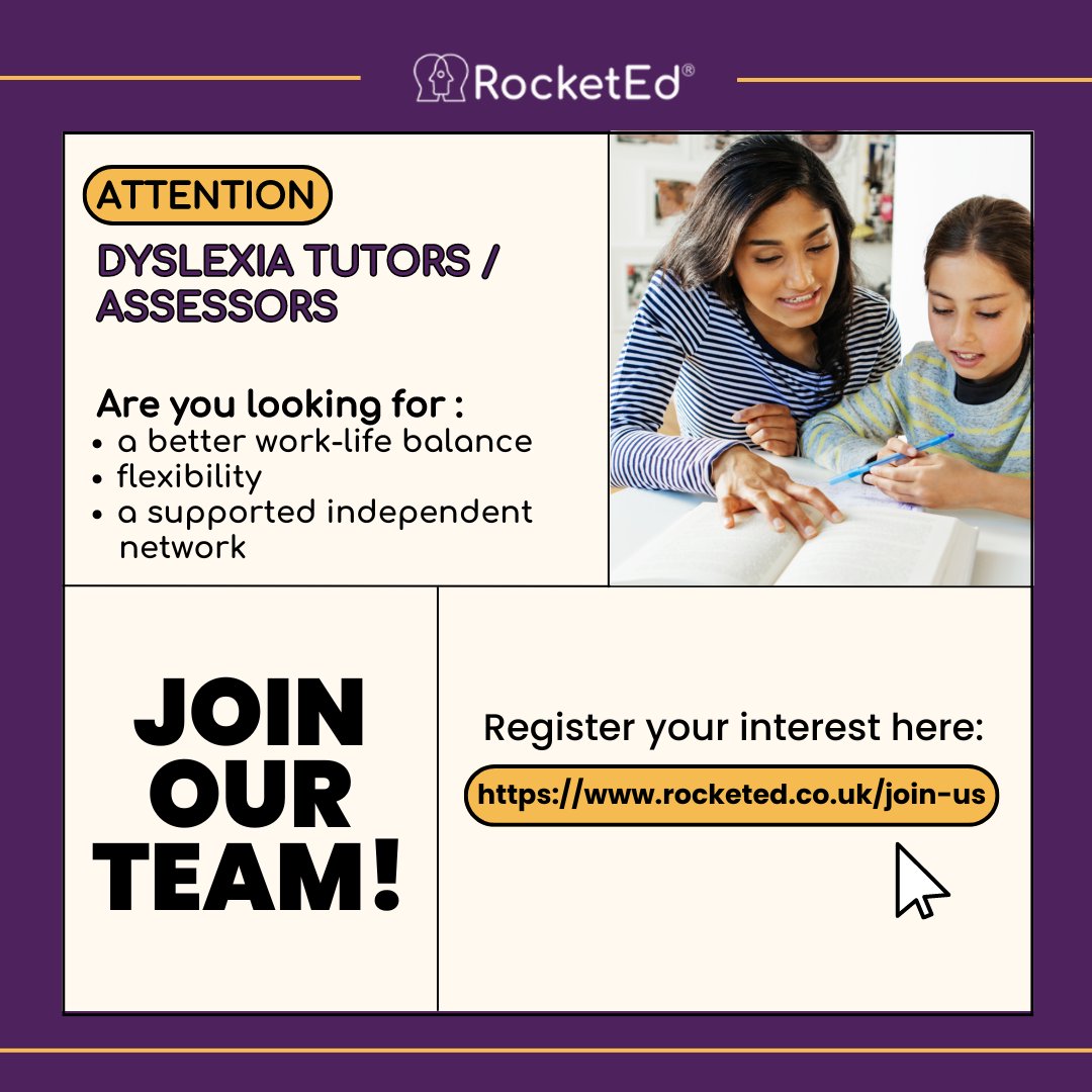 HanRocketEd's tweet image. Calling all UK-based Dyslexia Tutors &amp;amp; Assessors!

Are you looking for the opportunity to expand your practice, establish a better work-life balance, and earn a competitive income?

We would love to have you on our team! Learn more at rocketed.co.uk/join-us 🚀