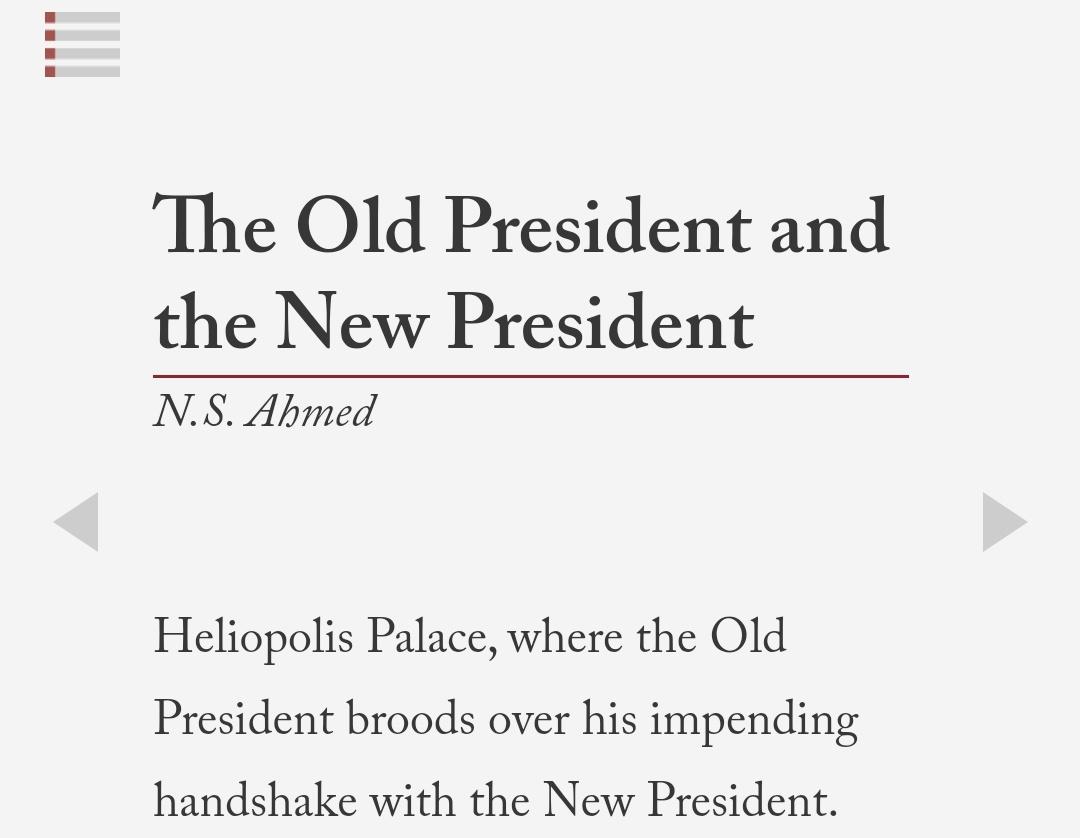 TADOW!!! My latest story about a what-if scenario about the passing of torches between two Egyptian Presidents—filled with handshakes, balconies, a photoshoot, &amp; disrupting realities—is out now <a href="/WaxwingMag/">Waxwing Magazine</a>!!! I hope you enjoy this one, dearest reader!!!

waxwingmag.org/items/issue31/…
