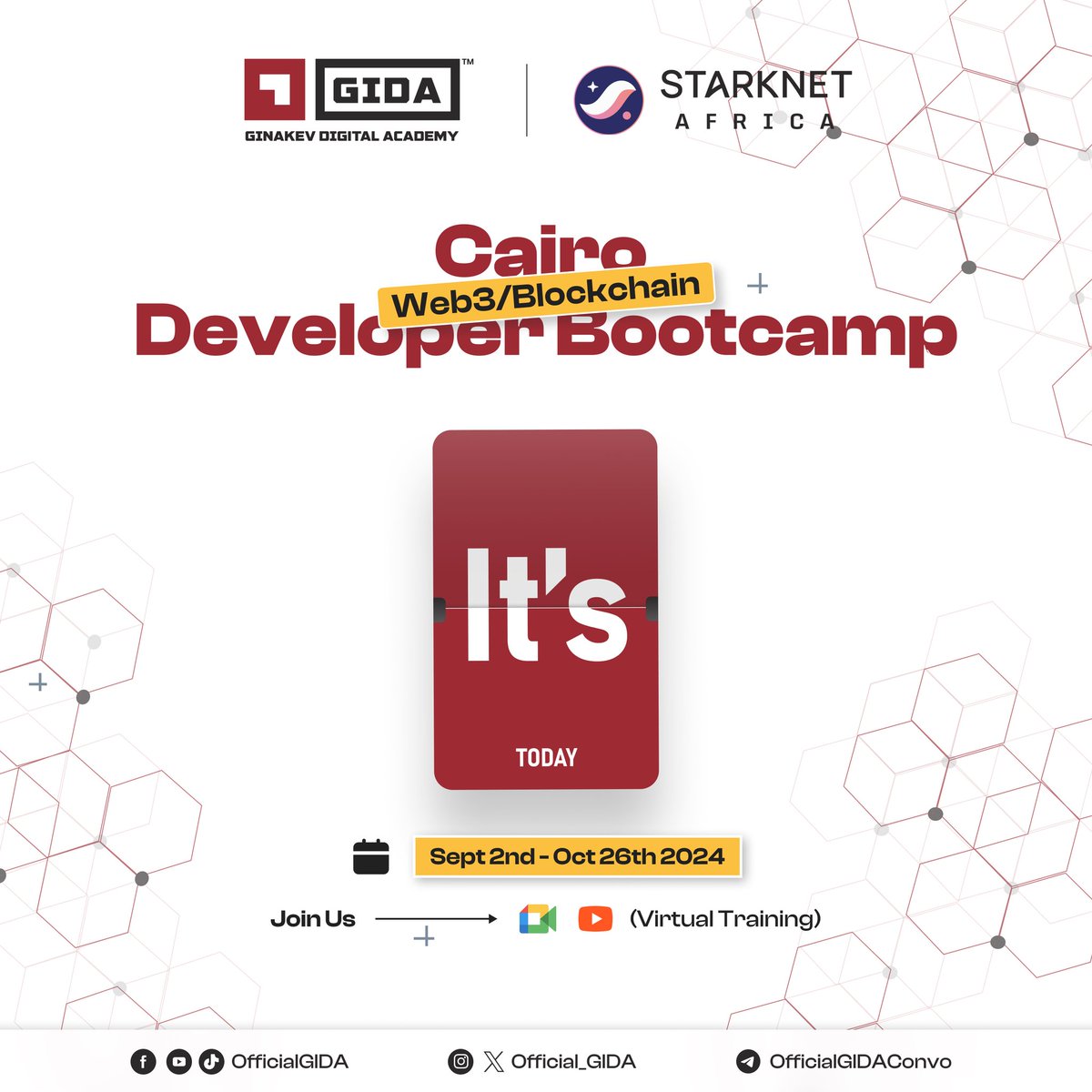 Official_GIDA's tweet image. It&apos;s a new week frens!!💃🏾💃🏾

And a very productive one it’ll be, as we kickstart the GIDAxStarkNet Cairo Web3/Blockchain Developers Bootcamp today!!👨‍💻

Class starts by 8:30 PM WAT on the dot tonight.

Venue: Google Meet

Link will be sent to your email shortly if you registered📌