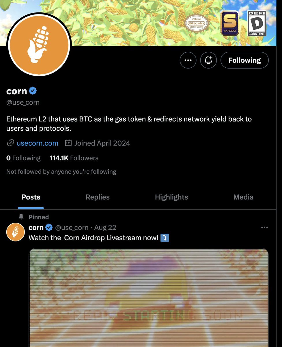 web3_ethos's tweet photo. ⏰💸 Airdrop Alert #60 - Corn (Confirmed)
Corn is an Ethereum Layer 2 network focused on establishing a decentralized finance (DeFi) hub for Bitcoin.
@use_corn #Web3Ethos #Airdrop https://t.co/2L5cmDZvjj