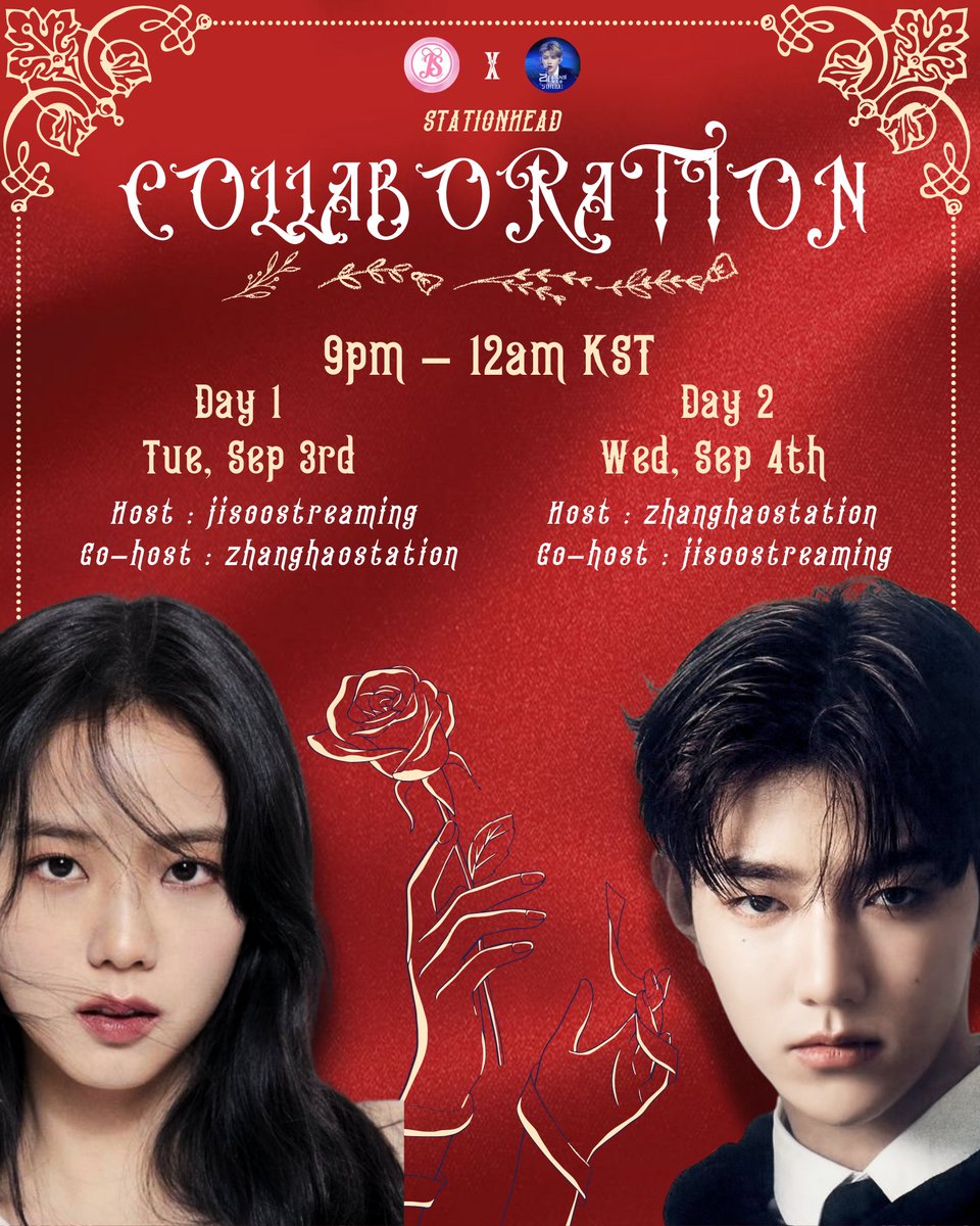 [ANNOUNCEMENT]

We are happy to announce our collaboration with <a href="/jisoostreaming/">JISOO STREAMING</a>. Sooyas x Rosins, let's join us~

DAY 1
⏰ Sep 3rd, 9PM - 12AM KST
🔗stationhead.com/jisoostreamingg

DAY 2
⏰ Sep 4th, 9PM - 12AM KST
📌stationhead.com/zhanghaostation 

#ZHANGHAO #장하오
#JISOO #FLOWER #AllEyesOnMe