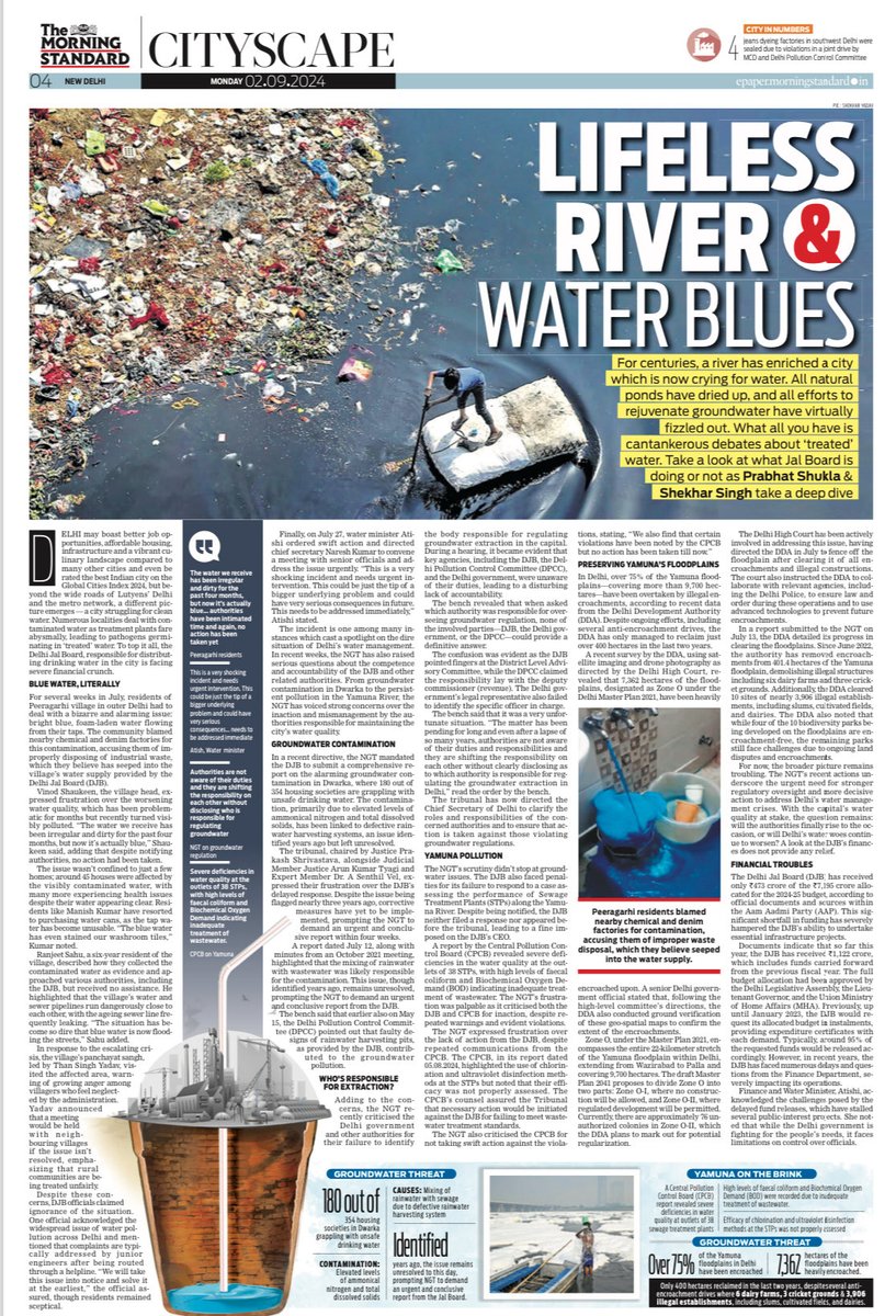 Shahid Faridi (@shahid_faridi_) on Twitter photo For centuries, Yamuna has nurtured Delhi & kept the city going. Today the river is dying. Along with it, most of the city’s natural ponds have dried up & groundwater level is falling by the day.
<a href="/TheMornStandard/">TheMorningStandard</a>’s <a href="/Prabhat__Shukla/">Prabhat Shukla</a> & <a href="/ShekharSinghB/">Shekhar Singh</a> look at the city’s grim future. For centuries, Yamuna has nurtured Delhi & kept the city going. Today the river is dying. Along with it, most of the city’s natural ponds have dried up & groundwater level is falling by the day.
<a href="/TheMornStandard/">TheMorningStandard</a>’s <a href="/Prabhat__Shukla/">Prabhat Shukla</a> & <a href="/ShekharSinghB/">Shekhar Singh</a> look at the city’s grim future.