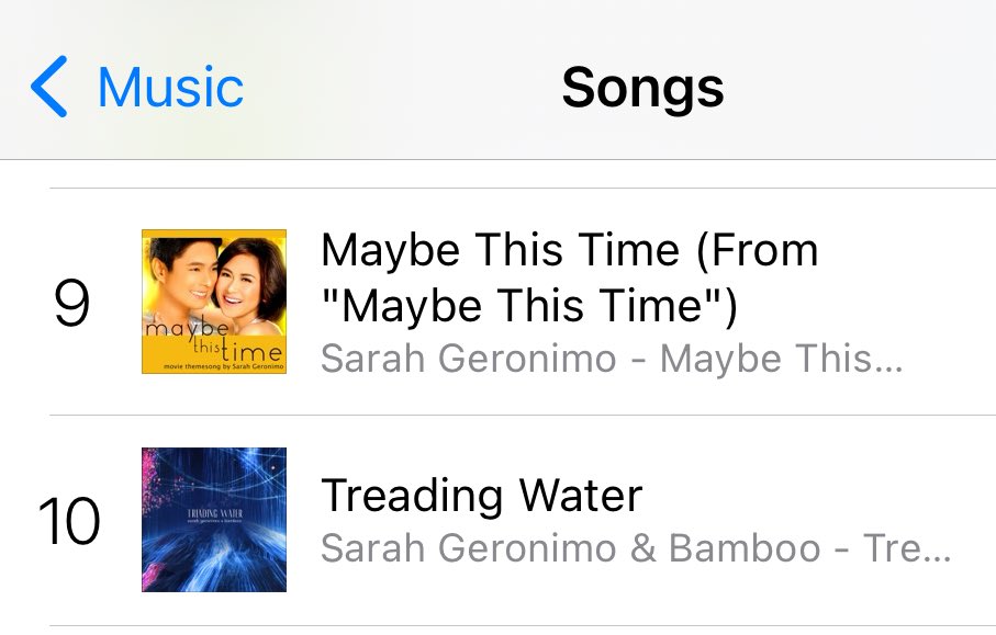 PopstersSarahG's tweet image. Currently on top 9 and 10 on iTunesPH!

#MaybeThisTime 
#TreadingWater
#SarahGeronimo