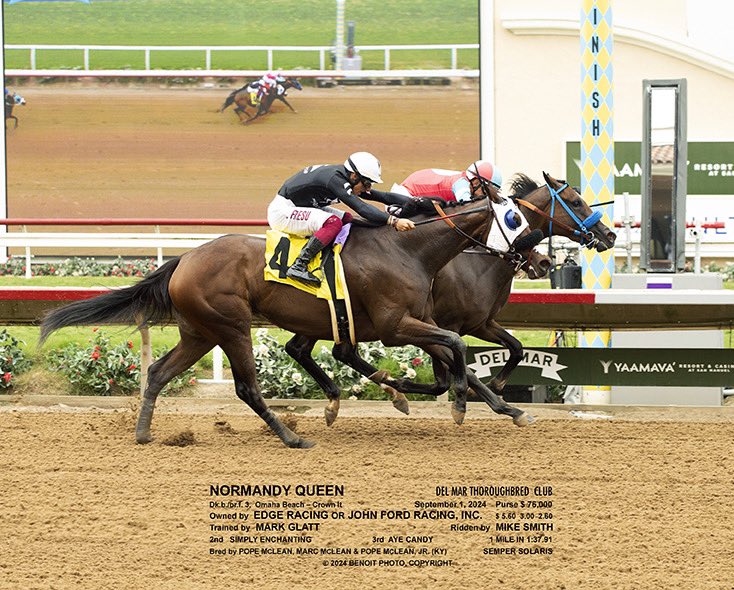 Edge Racing (@edgeracing_) on Twitter photo What a race from our girl Normandy Queen. Back to back wins <a href="/DelMarRacing/">Del Mar Racetrack</a> for our daughter of Omaha Beach. 🔥
Congratulations to all of our #EdgeRacing owners, trainer Mark Glatt, and jockey <a href="/mikeesmith10/">mike e smith</a>. What a race from our girl Normandy Queen. Back to back wins <a href="/DelMarRacing/">Del Mar Racetrack</a> for our daughter of Omaha Beach. 🔥
Congratulations to all of our #EdgeRacing owners, trainer Mark Glatt, and jockey <a href="/mikeesmith10/">mike e smith</a>.