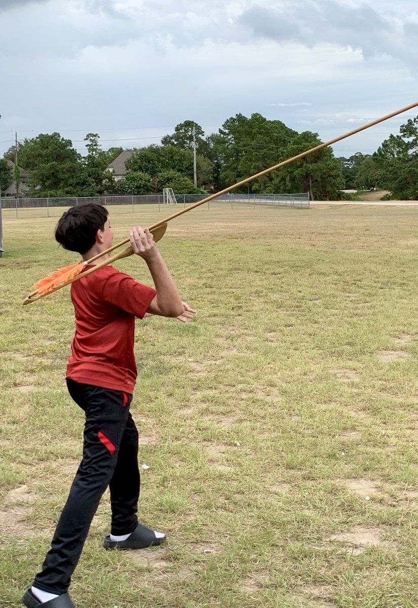history_ams's tweet photo. Hands on learning! Tx History students literally try their hands at a prehistoric skill-throwing a dart using an atlatl! They discovered…it’s not easy! Annual AMS mammoth hunt helps 7th graders make connections to early Texans who were hunter-gatherers. ⁦@HumbleISD_AMS⁩ https://t.co/3mbOVrbrfU