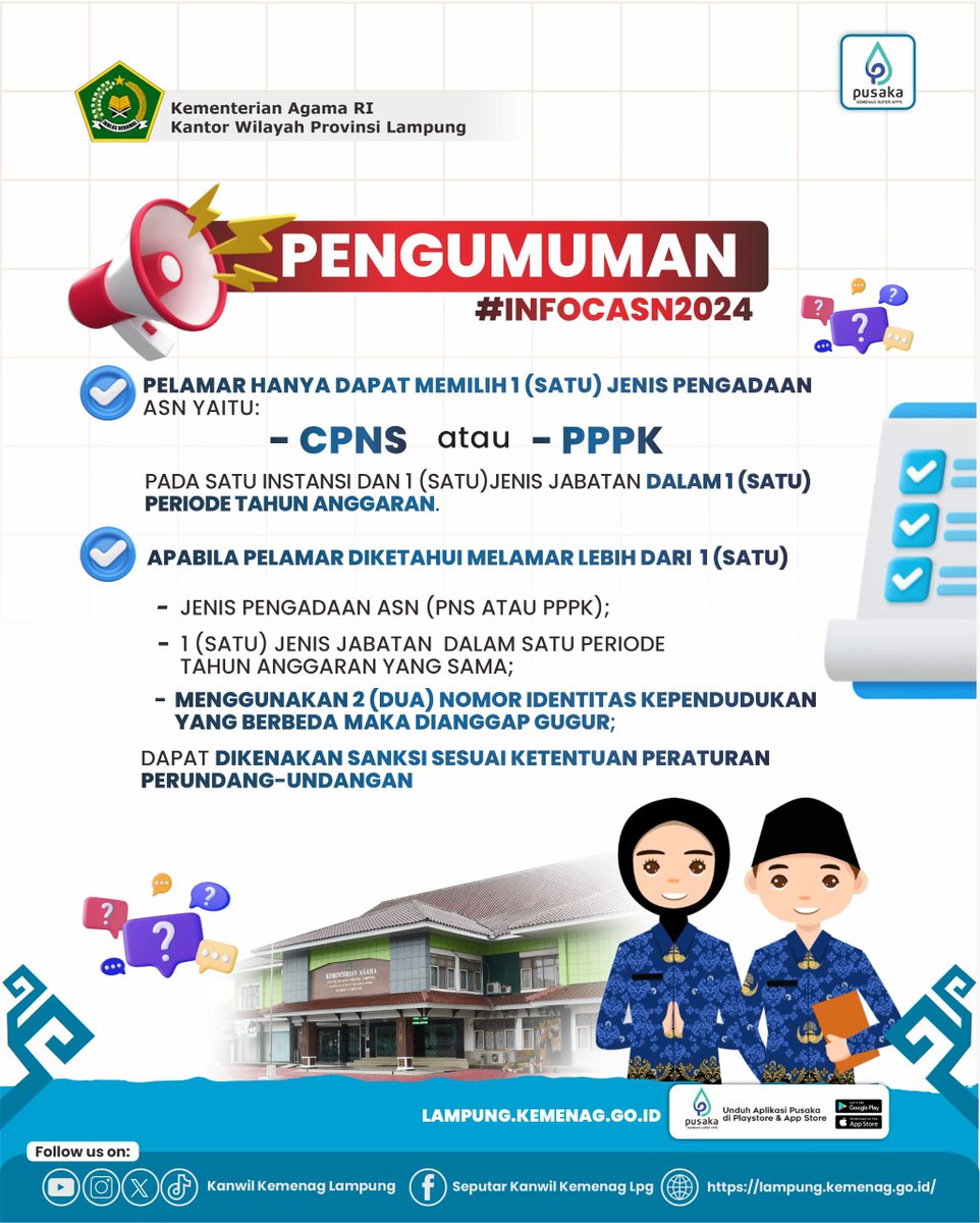 Kemenaglampung's tweet photo. Assalamu'alaikum..
Tabik puun...
#SahabatReligiLampung

Pengumuman 📢 
Info Menarik Nih...Tolong Disimak ya #SobatASN

Pantau terus informasi dari kami diinstagram maupun website resmi kami ya #SobatASN

#Kementeriansemuaagama
#kanwilkemenaglampung
#KemenagRI
#CPNS2024 https://t.co/5UFNM5Gs4c