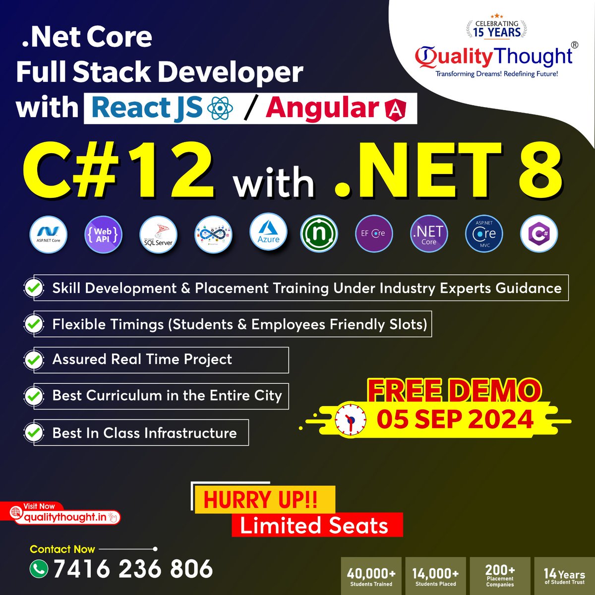 QTTWorld's tweet image. Want to upgrade your career? Join our Full Stack Web Developer with React js &amp;amp; Angular A.. C#12 with .NET 8..!
Attend our Free Demo on 05 Aug 2024.
Contact - 7416236806
🌐Register for the Other Course: qualitythought.in/registernow
#qualitythought #qualitythoughttechnology #Qtt #dotnet