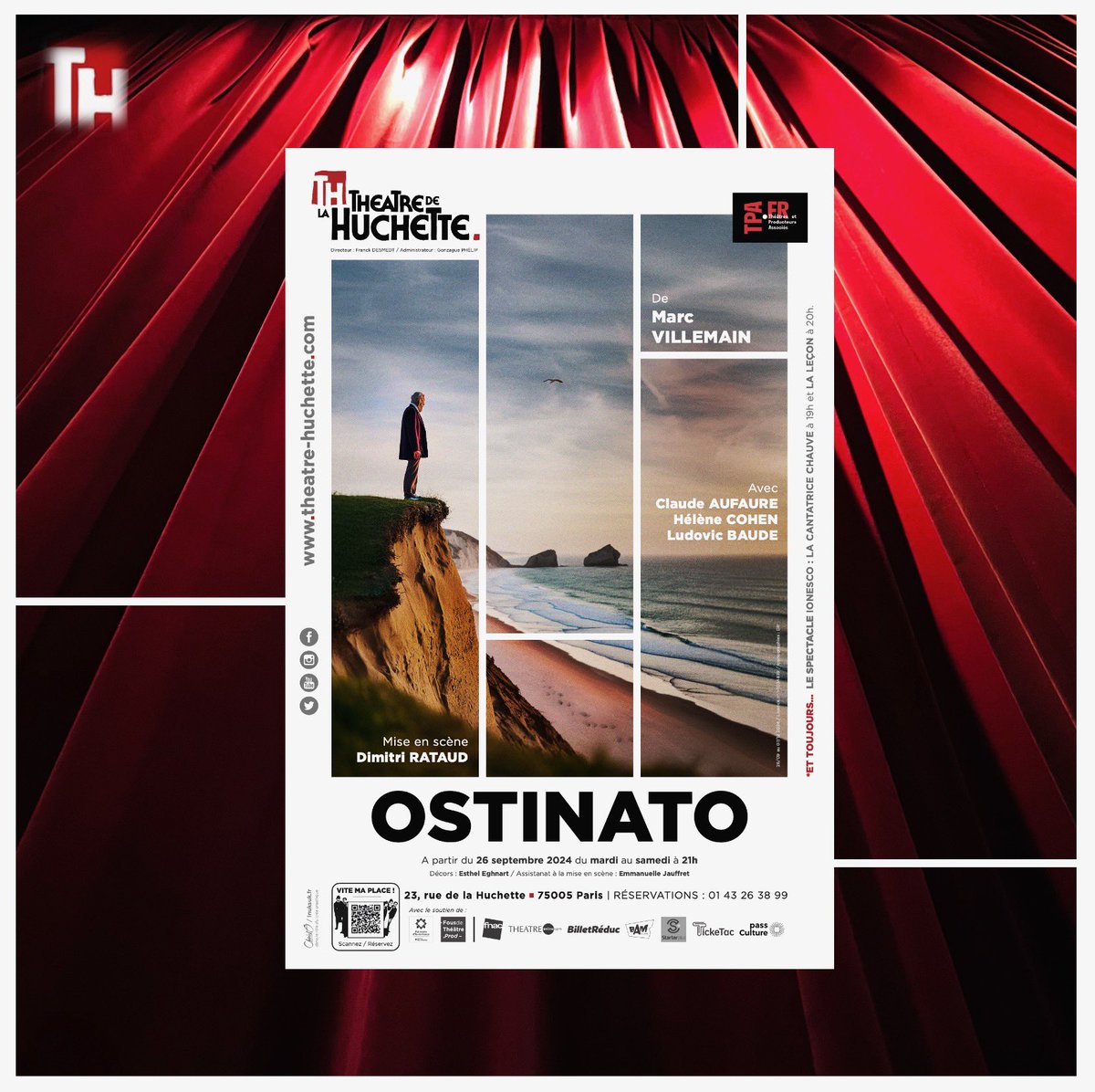 theatrehuchette's tweet photo. C’est la rentrée ! Heureux de vous présenter une nouvelle création. A partir du 26/09, Ostinato, de Marc Villemain, thriller à flanc de falaise avec les formidables Claude Aufaure, Ludovic Baude et notre sociétaire Hélène Cohen, dans une mise en scène signée Dimitri Rataud. https://t.co/yOnt0BdPns