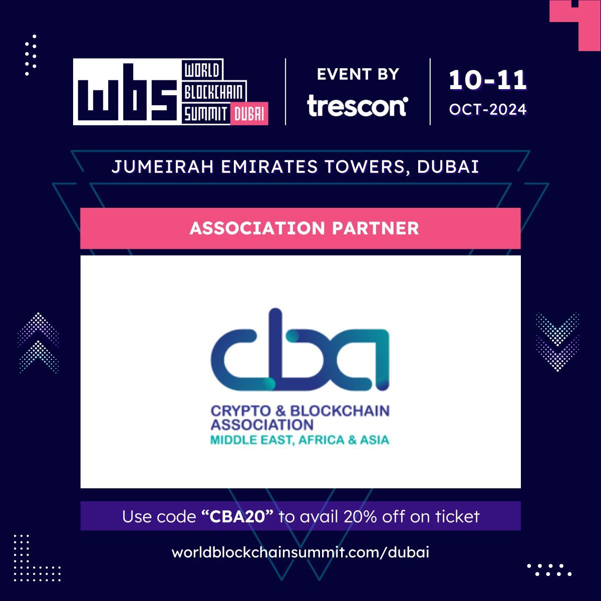 <a href="/meaacba/">MEAACBA</a> joins @WBSglobalseries - Dubai as Association Partner. 

Book your tickets now to meet and network with them only at #WBSDubai: hubs.li/Q02Nh2CM0

#web3 #WBSDubai #DigitalAssets #UAEInnovation #CryptoRegulation #BlockchainRevolution #trescon #blockchainevents