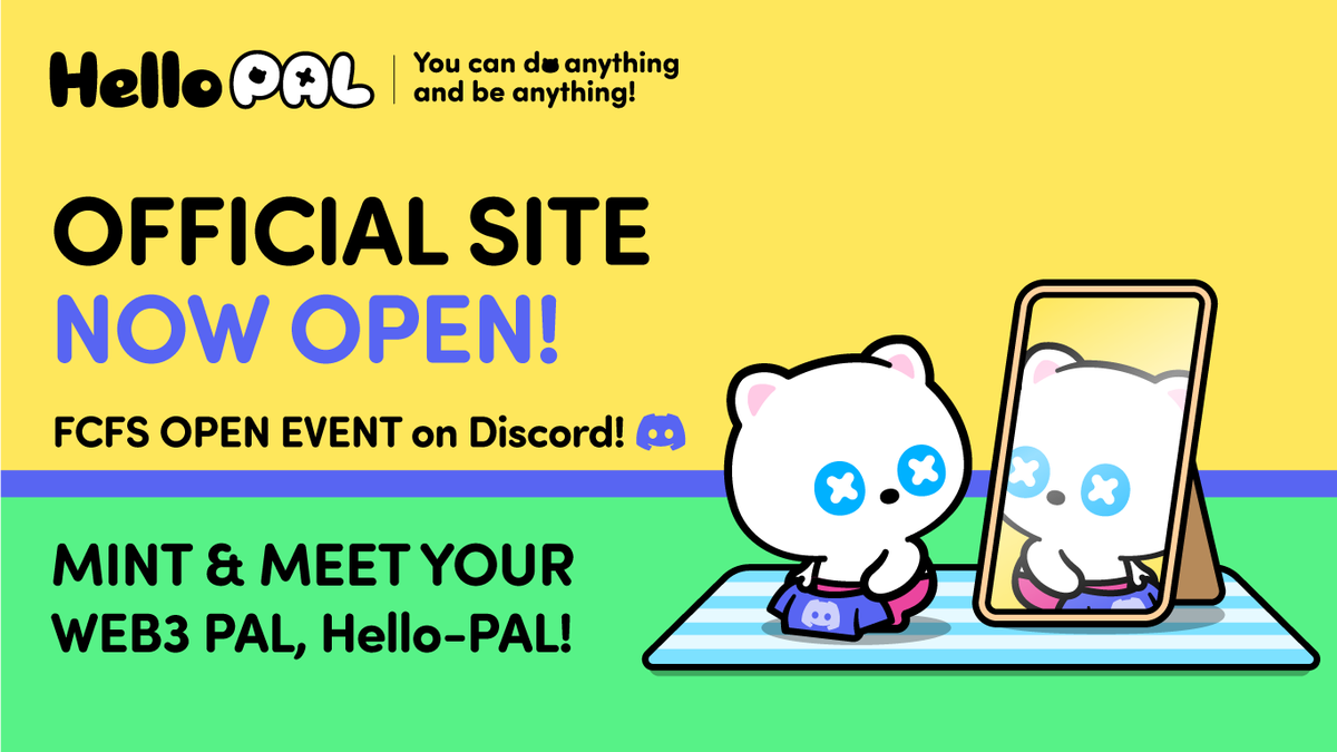 Hello-PAL OFFICIAL WEBSITE NOW OPEN!🎉
Free minting! Mint 1 character NFT per wallet!

Mint &amp; Meet Your WEB3 PAL, Hello-PAL! 🖐
➡️ hello-pal.io

Don't miss FCFS OPEN Event on Discord! 🎁
➡️ discord.gg/xpla

#HelloPAL #XPLA #Native #NFT #Wearable