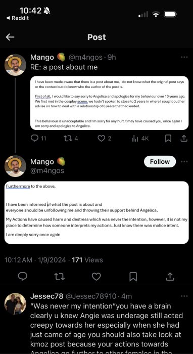 For those who missed it, this was his 'apology'. It's actually shocking. He also ignored all his other women effected by his actions. 
(He privated his twitter)