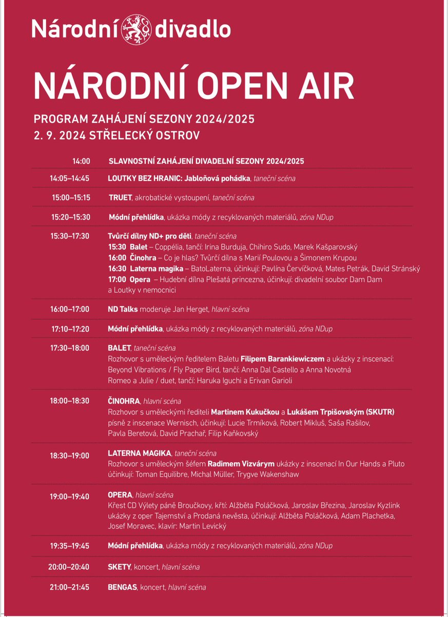 Národní divadlo dnes programem pro veřejnost zahájí na Střeleckém ostrově 142. divadelní sezonu. klasikaplus.cz/prazske-narodn…