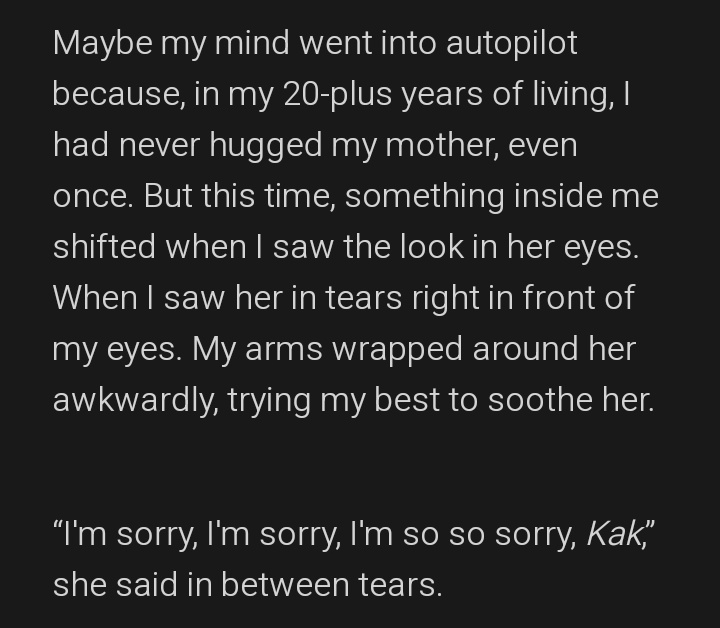 hati gw mungkin udah gaada bentuknya ketika membaca kata KAK dari mama ini. rasanya kayak dunia runtuh di segala sisi😭😭😭😭😭