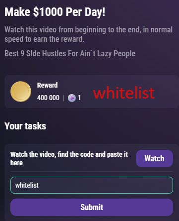 vitaliy1y's tweet photo. Tapswap Codes 2 Sep #tapswapvideocode
🎬 How To Earn More with Bitcoin Part 1
No Code
🎬 Make $1000 Per Day!
Code: whitelist
#tapswapcodes #tapswap #tapswapcode
Join https://t.co/ch6Tyc7oDe https://t.co/p8OUwurdy4