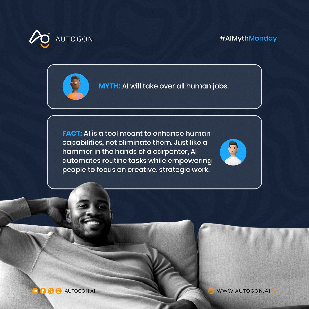 Autogon_AI's tweet image. At AutogonAI, we believe AI enhances skills, it doesn’t replace them. Embrace the tools that empower creativity and strategy. 

#AutogonAI #AIMyths #TechTruths #FutureOfWork #AIAndYou #Innovation #smartwork #mythmonday