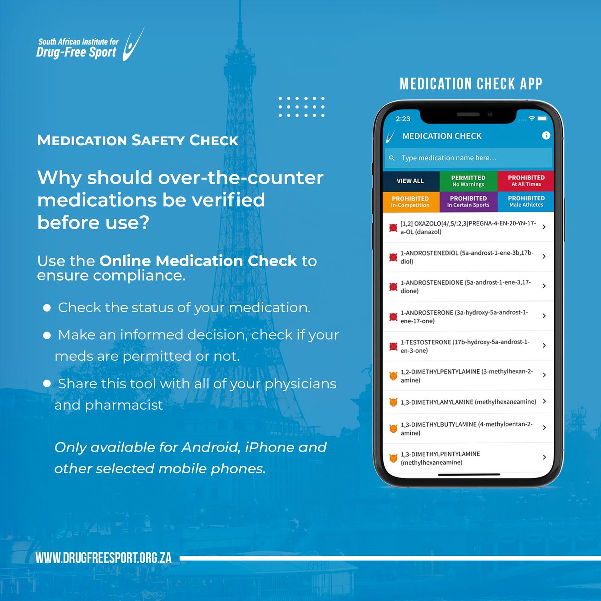 Always check your medication before you take.

Use the Online Medication Check to ensure compliance: zurl.co/Vc2F 

#VerifiedSportMedication #OnlineMedicationCheck #SportComplient #SAIDS #ParisParalympics2024 #Anti-Doping