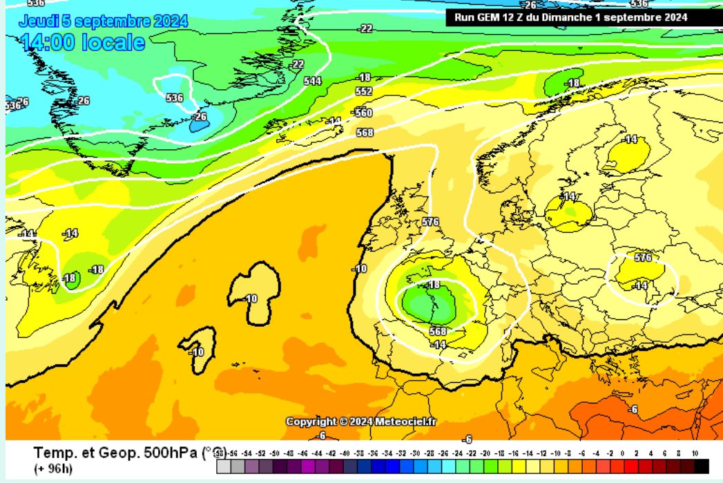VigipreventionM's tweet image. ⛈️🌡️↘️{#Tendance}
Nous sommes quasiment #fixés pour ce qui est attendu cette #semaine sur la #France. Encore une très légère incertitude sur la #position exacte de cette #goutte #froide. ( schéma 2-3 )
🌡️Ce qui est sûr une #baisse des #températures est attendu sur toute la…