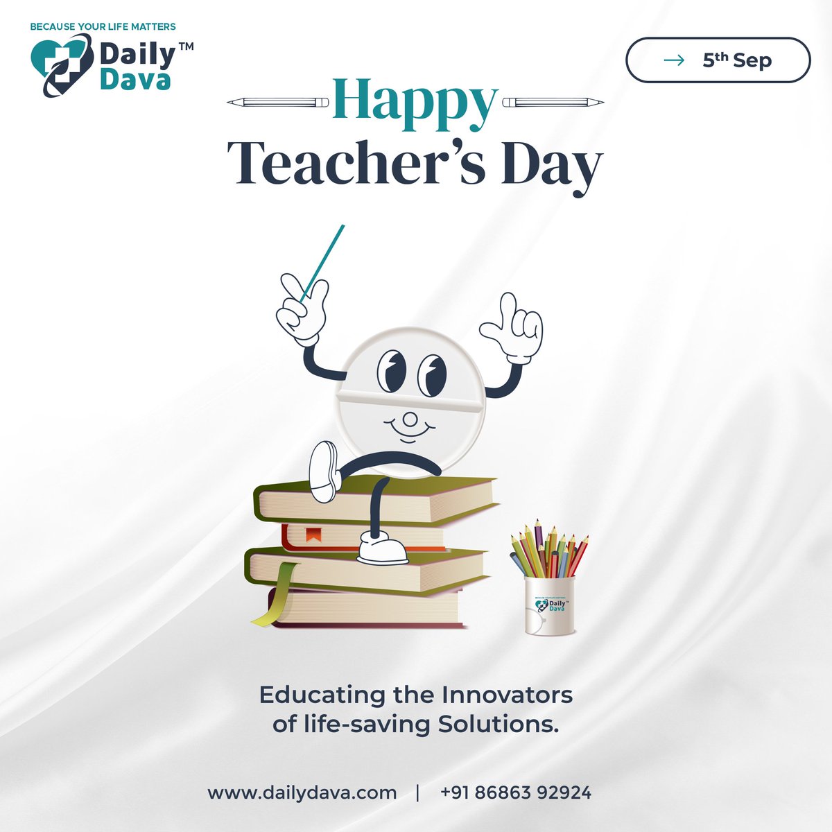 DailyDava's tweet photo. Happy Teacher's Day to the guiding lights who inspire us to learn, grow, and care! Just as teachers nurture young minds, at Daily Dava, we’re committed to nurturing your health with care and dedication. Here's to the teachers who make a difference in every life. https://t.co/9a6s13SOjY