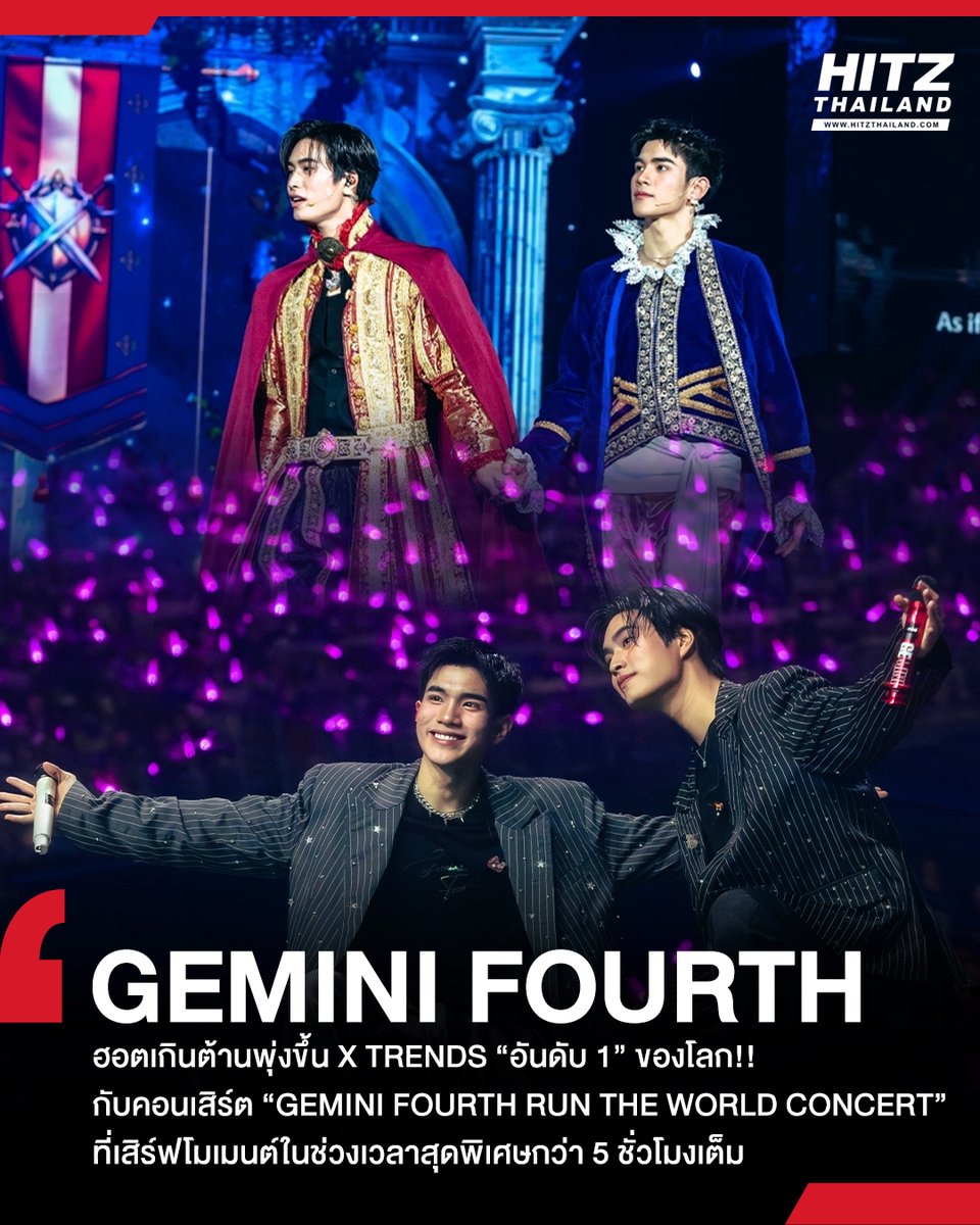 HITZThailand's tweet photo. #GeminiFourth เ��ิร์ฟโมเมนต์สุดพิเศษกว่า 5 ชั่วโมงเต็ม ฮอตเกินต้านพุ่งขึ้น X TRENDS 'อันดับ 1' ของโลก!! กับ #GFRunTheWorldConcert

อ่านต่อทาง : https://t.co/4G1lFpd1VE

#HITZThailand #HITZNews #Gemini_NT #Fourthnattawat #GFRunTheWorldConcertD2 https://t.co/AjFkF95PeF