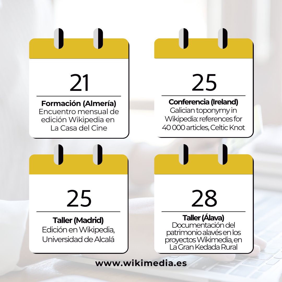 wikimedia_es's tweet image. #CalendarioWMES 🗓️ | ¡Hola, septiembre!🌞📍Presentamos el calendario de actividades de #Septiembre ➡️ ¡Descubre todas las fechas importantes! 🎉 ¡No olvides guardar este tuit ✉️!
.
📍 Este mes, disfruta de eventos online y presenciales en #Madrid, #Almería, #Galicia, #Álava y…