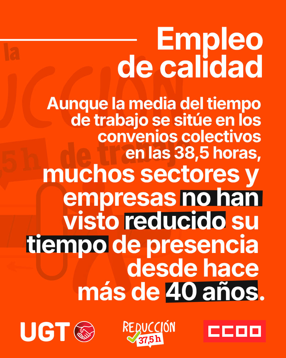 serviciosccoo's tweet photo. Empleo de calidad:
beneficiará a casi 13 millones de personasen el sector privado
Sabías que, aunque la media del tiempo de trabajo es de 38,5 horas, muchos sectores y empresas no han reducido su tiempo de presencia desde hace 40 años 🥵 #ReduccionJornadaYa https://t.co/aCS4a4sHRX