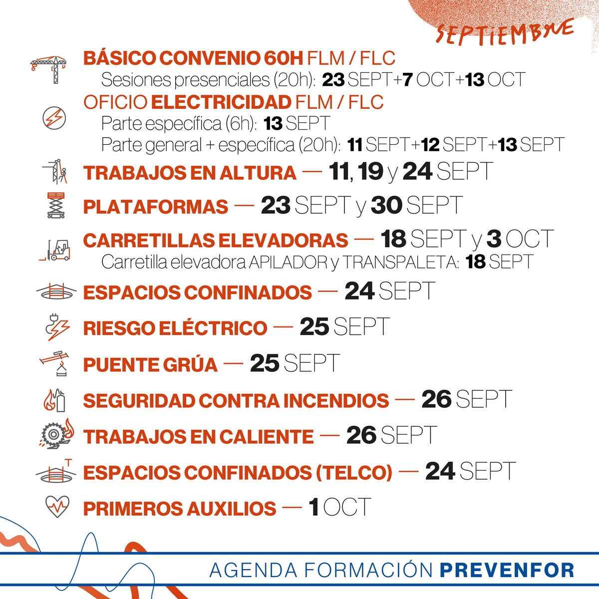 BUENO, BUENO, buenOoo… HE VUELTO😎, como dijo Terminator. Empezamos septiembre y eso significa nuevo 📆CALENDARIO FORMATIVO📆

¿Tienes alguna duda? ¿Necesitas algún curso?
➡️ info@prevenfor.es
➡️ 983 08 23 77