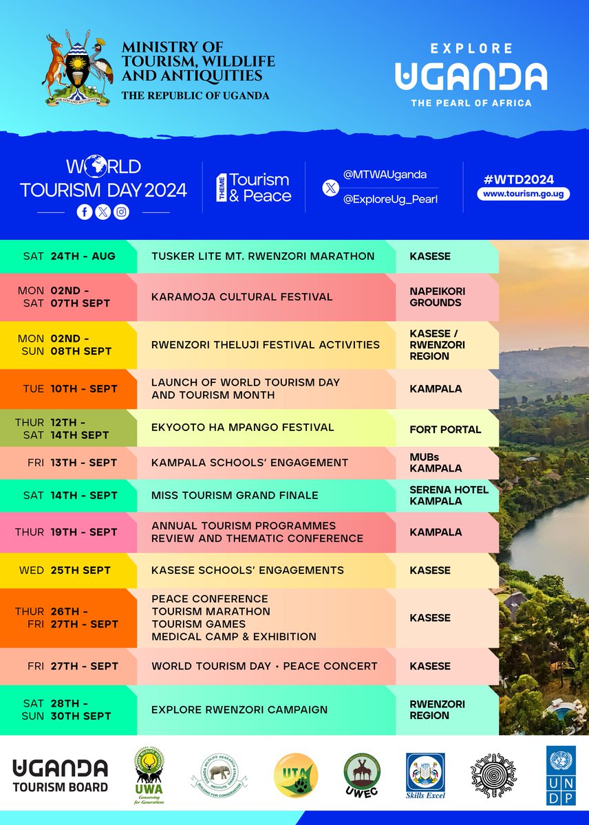 The tourism month is upon us to showcase the best of destination Uganda, this our breathtaking Country 🇺🇬! Let's do this 💪 #WWD2024 #ThelujiFestival #EkyootoHaMpango #ExploreUganda #ExploreRwenzori <a href="/ExploreUganda/">Explore Uganda 🇺🇬</a> <a href="/ugwildlife/">Uganda Wildlife Authority</a> <a href="/UWEC_EntebbeZoo/">UWEC</a> @UgTourismBoard <a href="/uhttijinja/">UGANDA HOTEL AND TOURISM TRAINING INSTITUTE</a> <a href="/UwrtiI/">UWRTI-Uganda Wildlife Research& Training Institute</a>