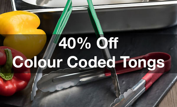 40% off colour coded tongs for restaurants, pubs, takeaways, schools and more.

All colours available for only £3.64 excluding VAT, check out: tinyurl.com/3ck84akx
