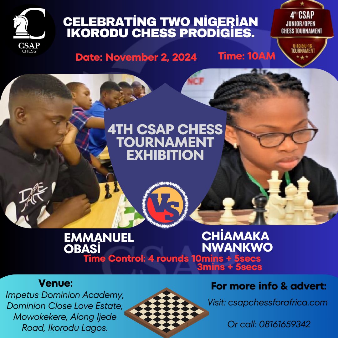 Csap_Chess's tweet image. Get ready for a chess showdown! 

The battle of minds begins with an Exhibition Match, followed by our main Chess Tournament.

#chess #csapchess #chesstournament