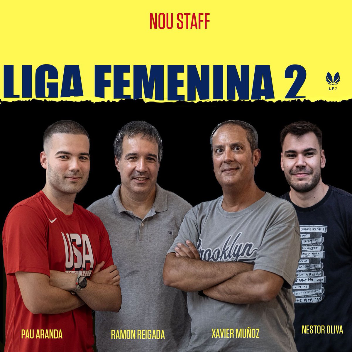 BasketAlmeda's tweet photo. STAFF LF2 | 🏀

👉🏻 Ramon Reigada, entrenador del club amb àmplia experiència, agafa les regnes del Sènior Femení. El segon entrenador serà Xavi Muñoz, que retorna al club. Pau Aranda, repeteix com a entrenador ajudant i Nèstor Oliva, com a responsable de la preparació física!🖤💛 https://t.co/vZ0QS1MYTF