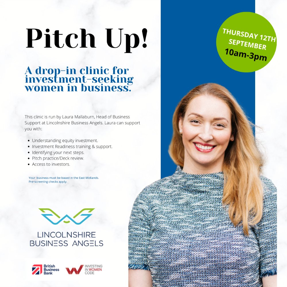 💥THERE'S STILL CHANCE to apply to <a href="/LincsBizAngels/">Lincolnshire Business Angels</a>' drop-in clinic for women in business from the #EastMidlands!

📅Thursday, 12th September 2024
⏰10.00am - 3.00pm   

To apply please complete the online form - form.jotform.com/241862729881368

<a href="/BritishBBank/">British Business Bank</a> <a href="/EastMidsCCA/">East Midlands Combined County Authority</a> @midsengine