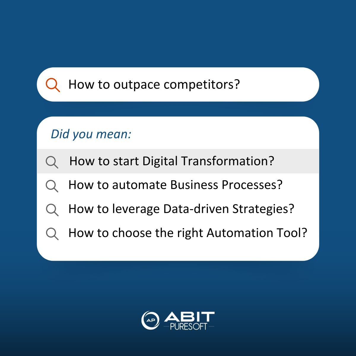 APuresoft's tweet photo. Wondering how to outpace competitors? 👀 

Start by asking the right questions. ✨ 

PS: It all starts with Digital Transformation. 😉 

#ABITPuresoft #DigitalTransformation #BusinessAutomation #BusinessGrowth https://t.co/5PrnwuspPg