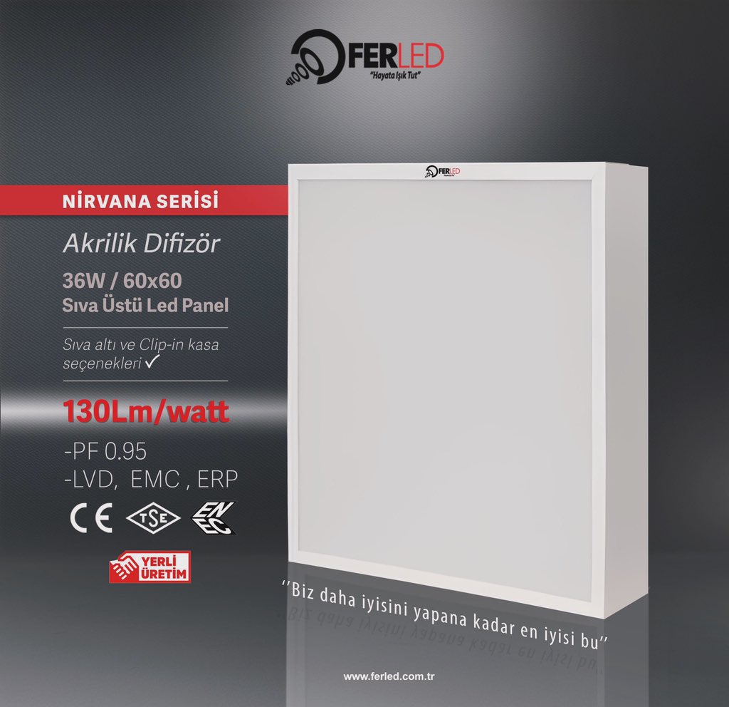 Nirvana Serisinden Akrilik Difizör 36W/60*60 Sıva Üstü Led Panel ve diğer ürünlerimiz için ferled.com.tr  #led #panel  #ışık #enerji #elektrik #elektronik
