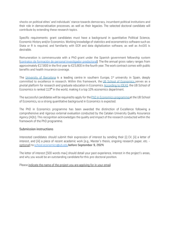 UB School of Economics (@ubeconomics) on Twitter photo <a href="/UniBarcelona/">Universitat de Barcelona</a> <a href="/cescamat/">Francesc Amat</a> <a href="/ejorgesotelo/">Enrique Jorge-Sotelo</a> 📤Submission materials: CV, letter of interest, and recent academic work (optional).
ℹ️ More info: ub.edu/school-economi…
⁉️ For inquiries, email: school.economics@ub.edu
#PhDFellowships #Economics #Research #UniversityOfBarcelona #UBSchoolOfEconomics <a href="/UniBarcelona/">Universitat de Barcelona</a> <a href="/cescamat/">Francesc Amat</a> <a href="/ejorgesotelo/">Enrique Jorge-Sotelo</a> 📤Submission materials: CV, letter of interest, and recent academic work (optional).
ℹ️ More info: ub.edu/school-economi…
⁉️ For inquiries, email: school.economics@ub.edu
#PhDFellowships #Economics #Research #UniversityOfBarcelona #UBSchoolOfEconomics