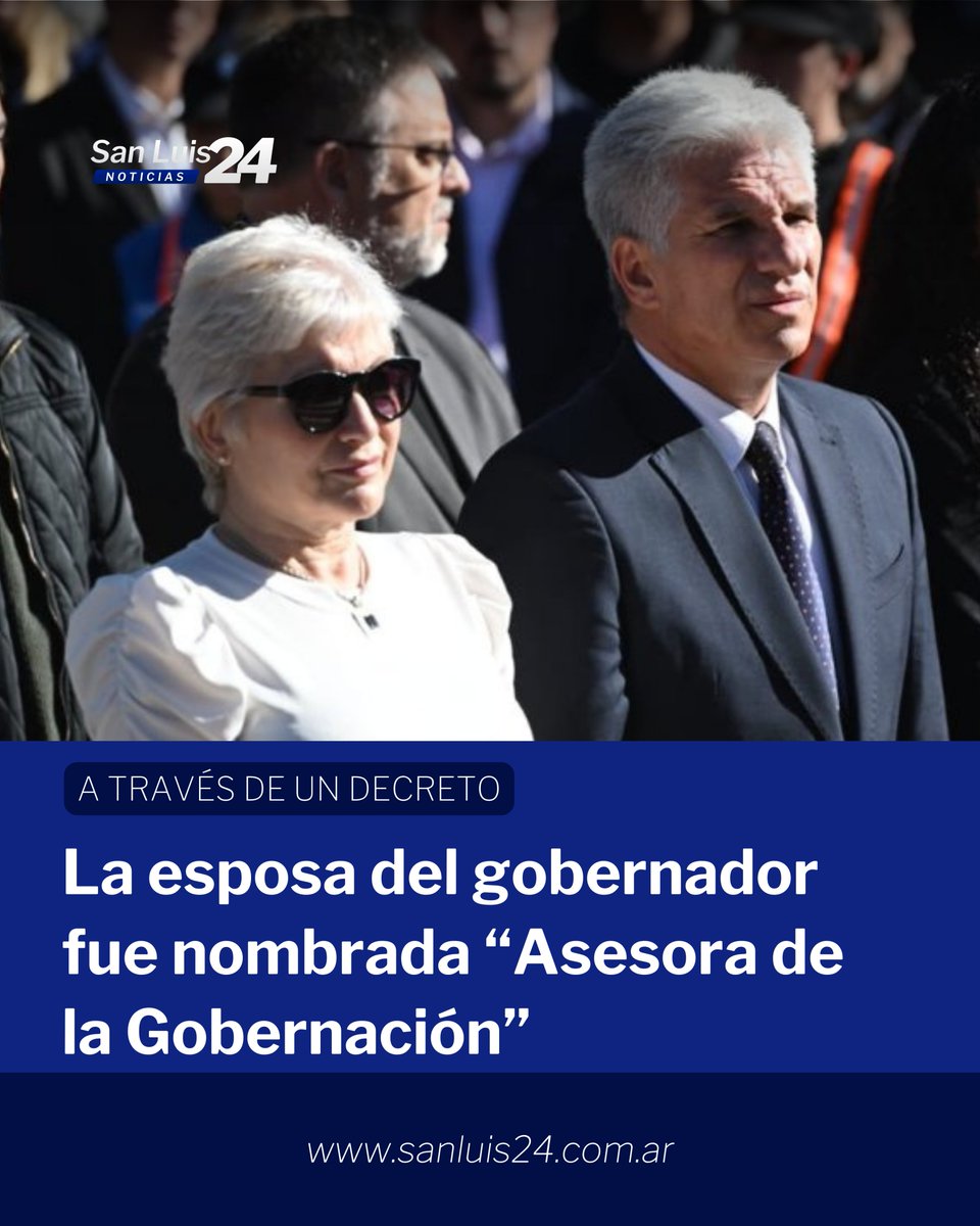 sanluis24ok's tweet photo. 🔴 Sandra Mabel Correa Sosa, esposa del gobernador Claudio Poggi, fue designada como "Asesora de la Gobernación" mediante el Decreto Nº 6595-SGG-2024, fechado el 23 de julio.

📰Lee más en https://t.co/Urbcqco4iN

#SanLuis #Gobierno #Decreto #ClaudioPoggi https://t.co/R6YgGqk0Wx