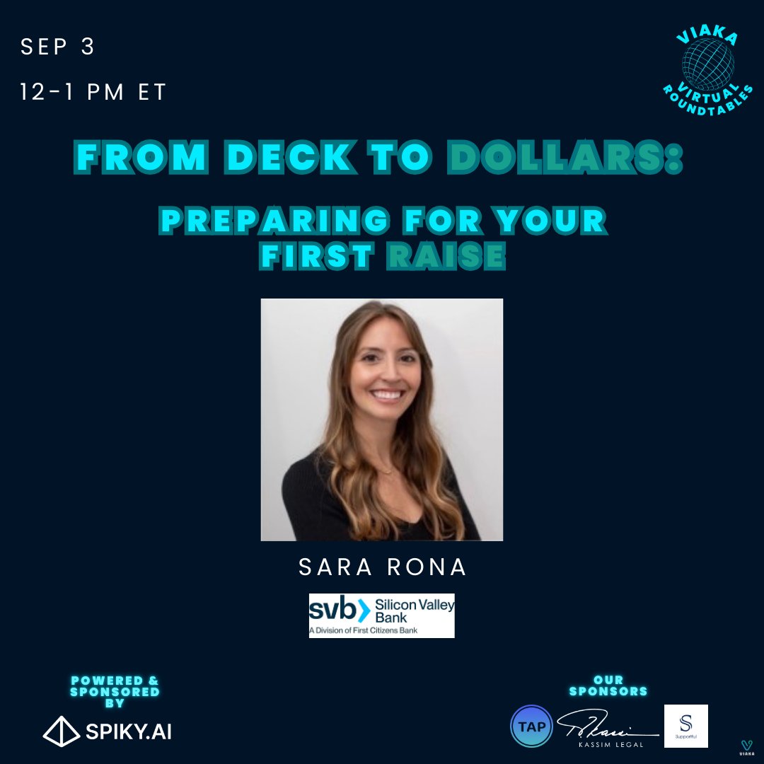 Viaka (@viaka16) on Twitter photo ๐จ Tomorrow's the day! ๐จ Join <a href="/_SaraRona/">Sara Rona</a> Managing Director at <a href="/SiliconVlyBank/">Silicon Valley Bank</a> for insights on finding the perfect banking partner for your startup๐ก
๐Link to event registration follows๐
#ViakaVirtualRoundtables #Viaka #StartupSuccess #funding #banking #innovation #founders ๐จ Tomorrow's the day! ๐จ Join <a href="/_SaraRona/">Sara Rona</a> Managing Director at <a href="/SiliconVlyBank/">Silicon Valley Bank</a> for insights on finding the perfect banking partner for your startup๐ก
๐Link to event registration follows๐
#ViakaVirtualRoundtables #Viaka #StartupSuccess #funding #banking #innovation #founders