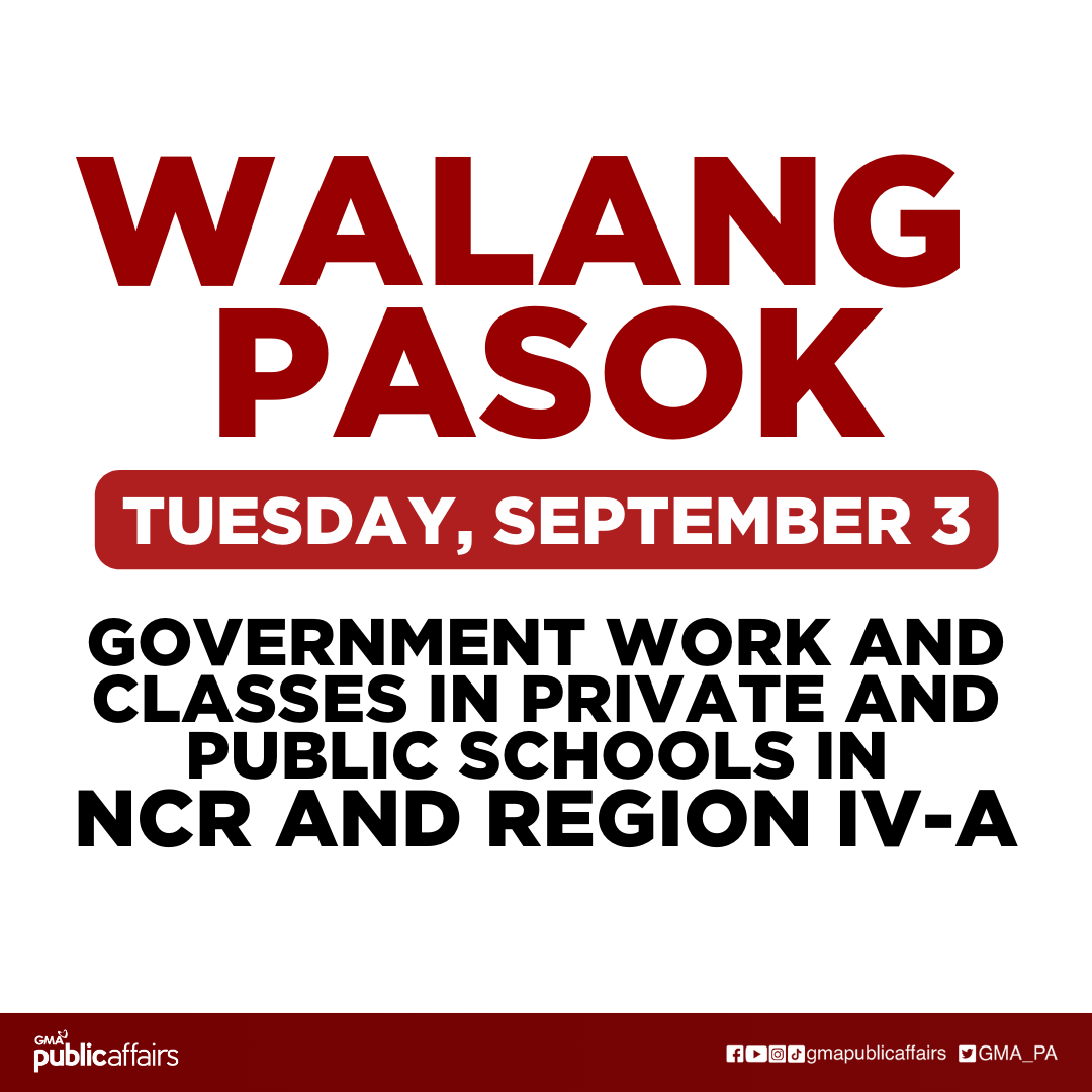 #WalangPasok: Suspendido na ang pasok bukas ng mga nagtatarabaho sa gobyerno at ng mga klase sa public at private school sa NCR at Region IV-A, ayon kay Executive Secretary Lucas Bersamin.